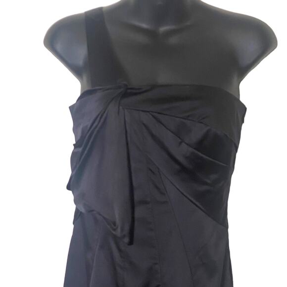 Karen Millen Black Silk One Shoulder Pleated Handkerchief Skirt Cocktail Dress - Picture 3 of 8